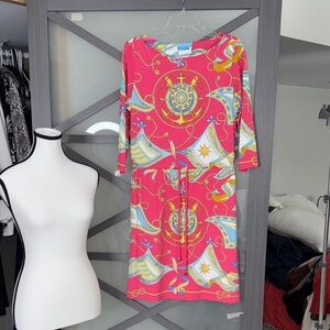 J. McLaughlin Pink and Yellow Nautical Midi Dress